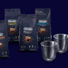 Essential Pack mit De'Longhi Kaffeebohnen 4 x 250 g, 2 Cappuccino-Gläsern und Wasserfilter